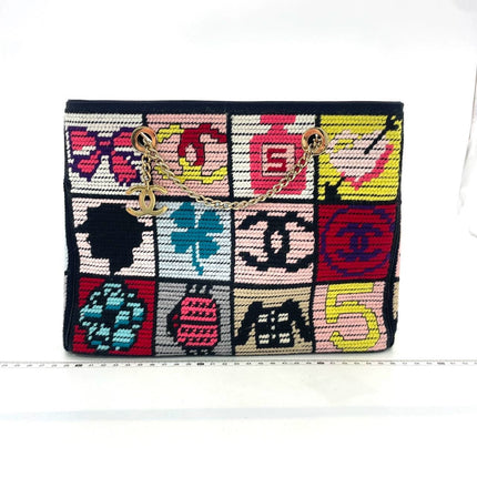 Rare Chanel Precious Symbols Needlepoint Shoulder Bag Shopper Tote-Luxbags
