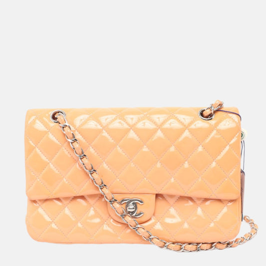 Chanel Classic Flap Medium Pink Orange Patent Leather Silver HW, 2012-2013-Luxbags