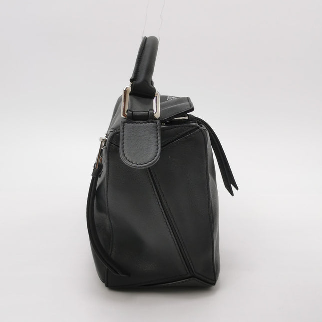 Loewe Puzzle Small Black Smooth Leather White Logo With Metal Feet 2016