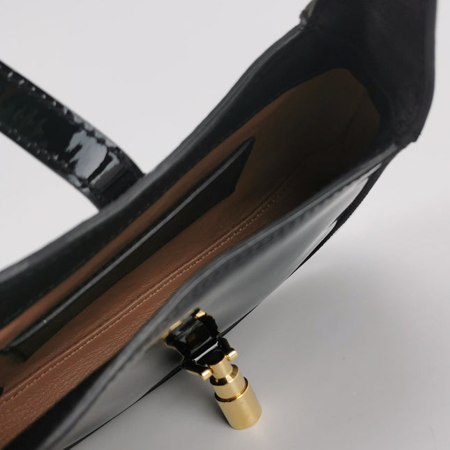 Gucci Jackie 1961 Mini Black Patent Leather Bag with Crystal Chain Strap