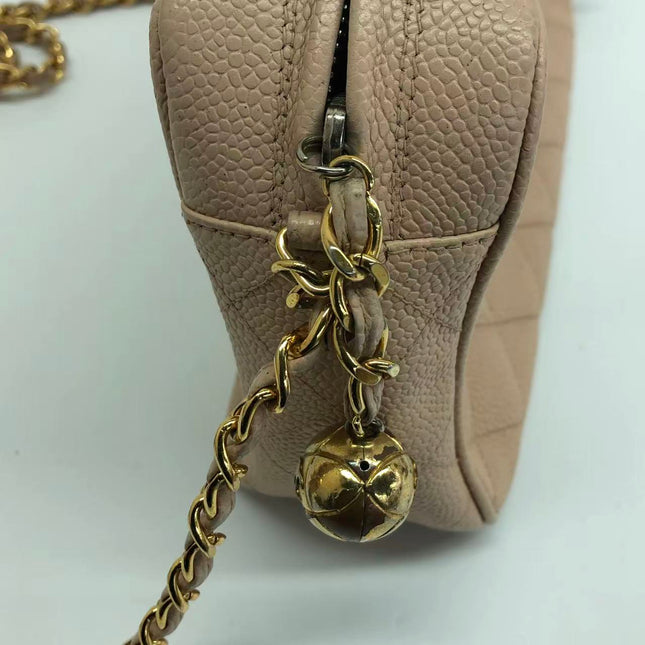 Chanel Medium Camera Case Bag Beige Caviar Leather Gold Hardware
