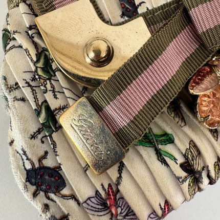 Gucci Padlock Silk Chain Shoulder Bag White Floral with Bee Charm