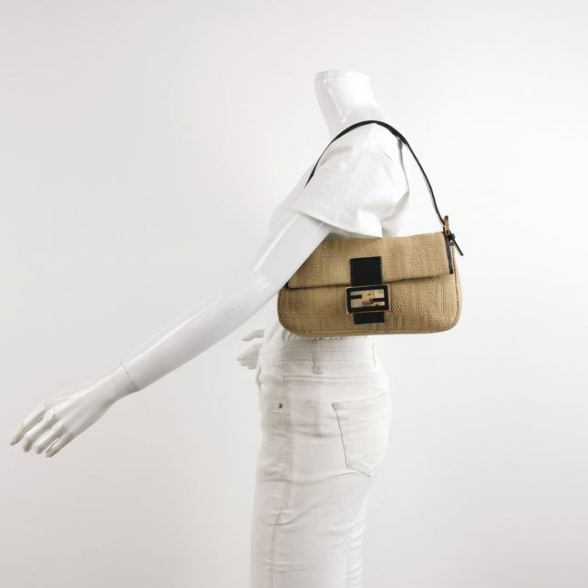Fendi Baguette 1997 Beige Canvas Zucca Embossed with Zucca Interior