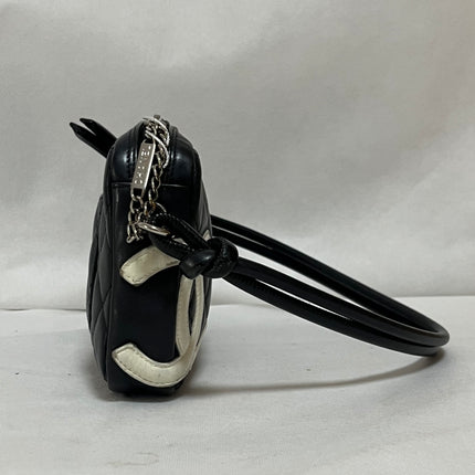 Chanel Cambon Clutch Black Leather White Logo