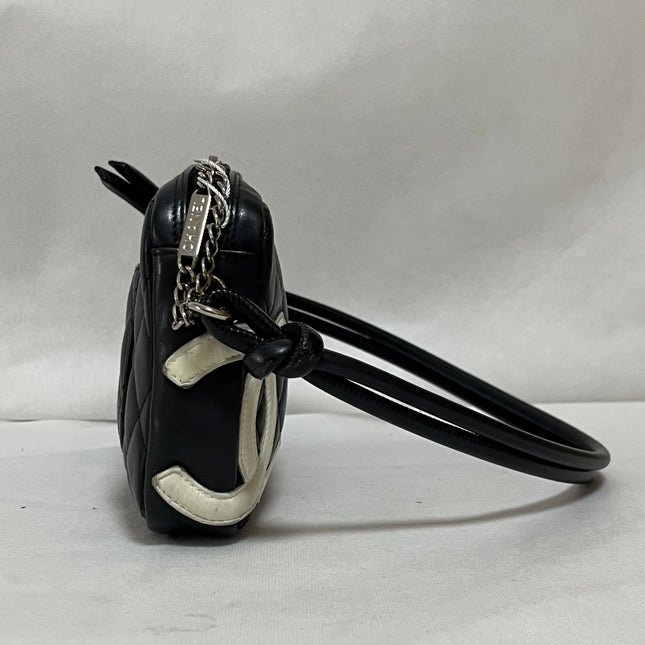 Chanel Cambon Clutch Black Leather White Logo