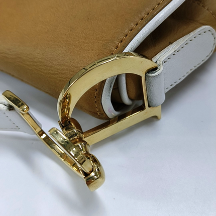 Dior Saddle Vintage Brown Leather and Silk Interior Shoulder Bag