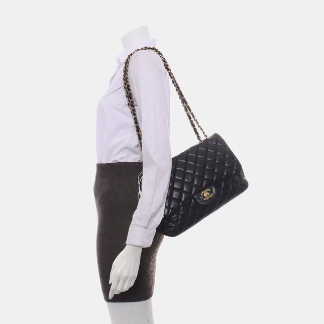 Sold Chanel Classic Flap Jumbo 2009 Black Lambskin Leather Single Flap with Gold Hardware