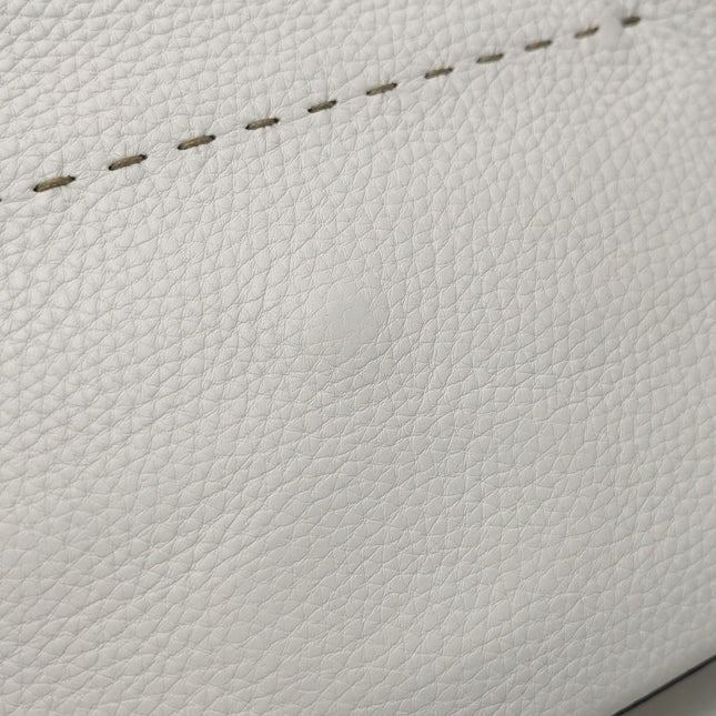 Fendi Baguette Selleria Medium White Calfskin Leather Crossbody Bag