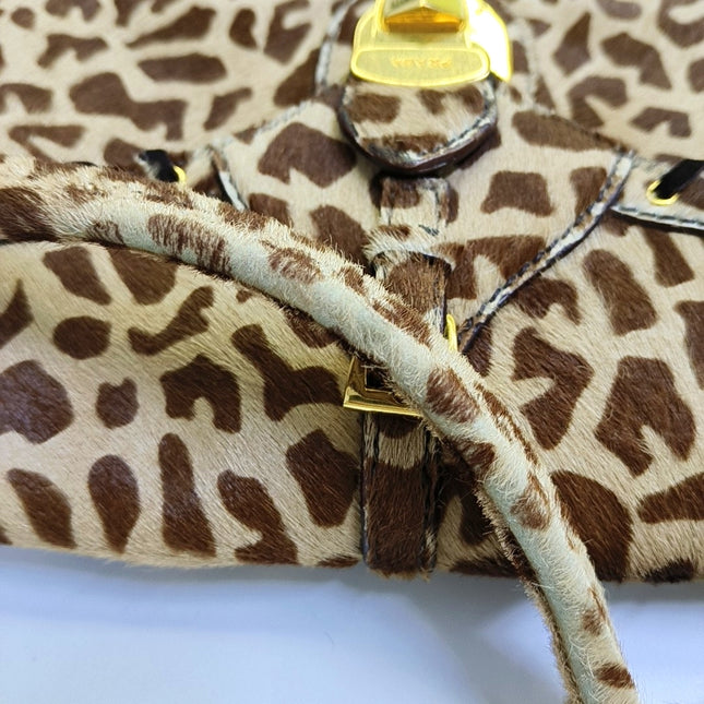 Prada Messenger Leopard Print Pony-style Calfskin Fringe Trimmed Shoulder Bag