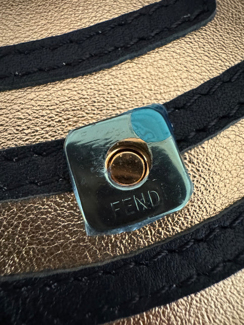 Fendi Nano Baguette Charm Gold Shiny Leather with Black Paints