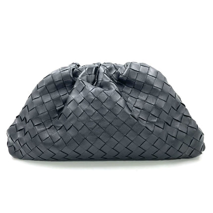 Bottega Veneta Pouch Large Intrecciato Black Calfskin Leather Clutch