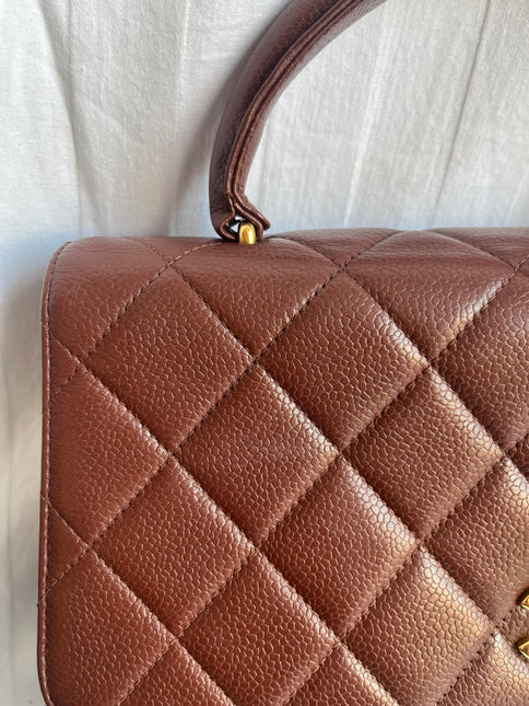 Chanel Vintage Top Handle Kelly Dark Caramel Flap Bag Caviar Leather 24k Gold Plated Hardware, 1996-1997