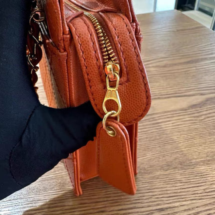 Chanel Vintage Small Matelasse Orange Caviar Leather Top Handle Bag