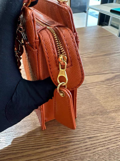 Chanel Vintage Small Matelasse Orange Caviar Leather Top Handle Bag