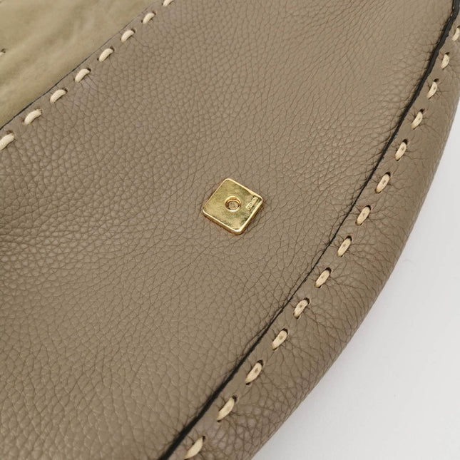 Fendi Baguette Selleria Calfskin Leather Crossbody Bag Medium Grey Beige
