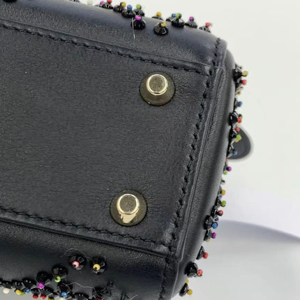 Lady Dior Mini Black Calfskin Leather with Multicolor Crystals Gold Hardware