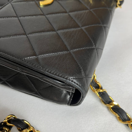 Chanel Vintage Flap Bag Medium Black Lambskin Leather Mega CC Gold Hardware