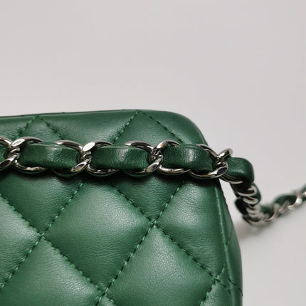 Chanel Classic Flap Mini 2019 Green Lambskin Leather Silver Hardware