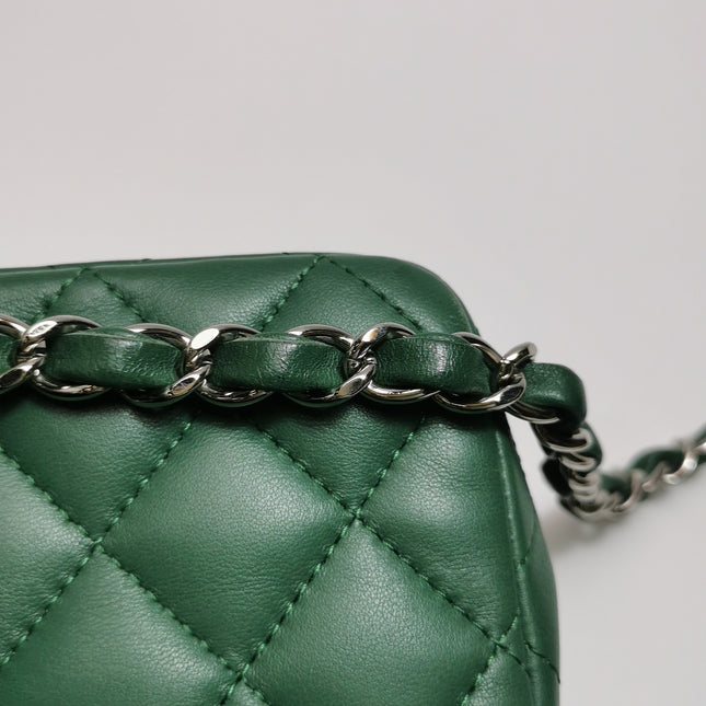 Chanel Classic Flap Mini 2019 Green Lambskin Leather Silver Hardware