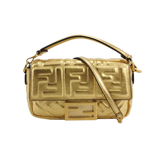 Fendi Baguette Mini Gold Nappa Leather Crossbody Bag-Luxbags