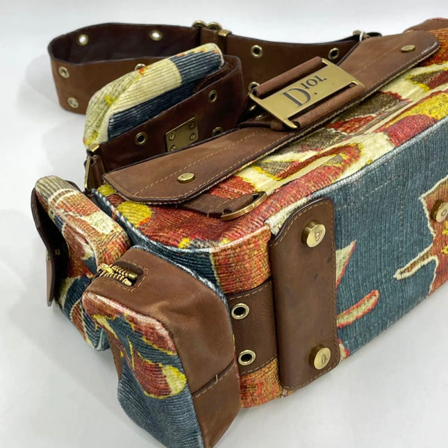Dior Limited Edition Rare Columnbus Dior Strict Chic Brown Multicolor Velvet Bag