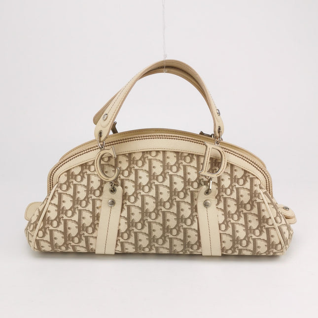 Dior Vintage Embroidered Diorissimo Bowler Bag Top White Monogram