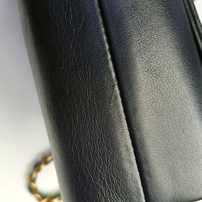 Chanel Classic Flap Mini Pearl Chain Black Lambskin Gold Hardware