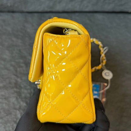 Chanel Classic Flap Rectangular Mini Yellow Patent Leather Silver Hardware, 2014-2015