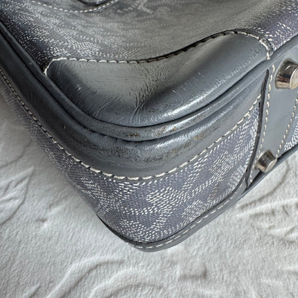 Goyard Ambassade Document Case Small 35cm Handbag Grey Canvas Leather Silver Hardware