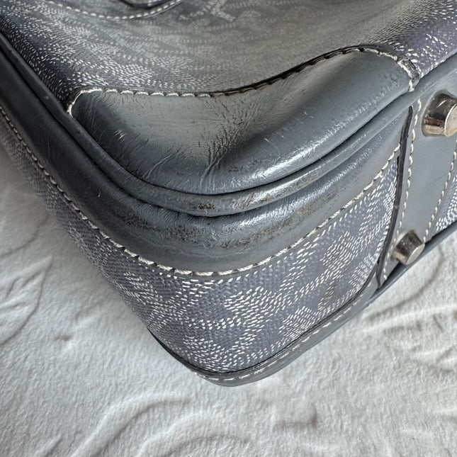 Goyard Ambassade Document Case Small 35cm Handbag Grey Canvas Leather Silver Hardware