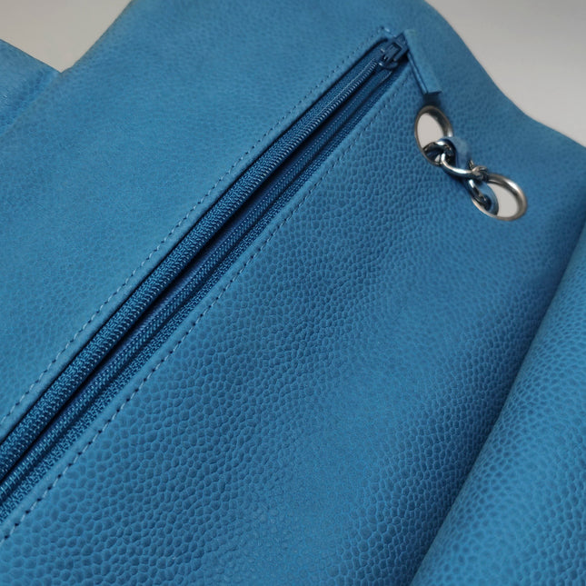 Chanel Timeless Classic Flap Medium Light Blue Caviar Leather Silver Hardware