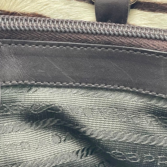 Prada Zebra Print Pony-style Calfskin Leather Brown Shoulder Bag
