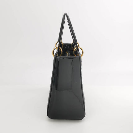 Sold Lady Dior Medium Black Patent Leather Handbag with Gold Hardware