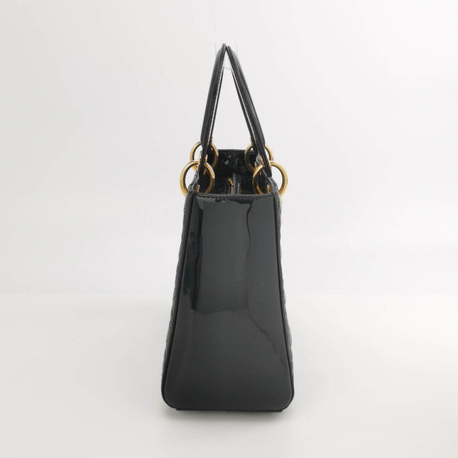 Sold Lady Dior Medium Black Patent Leather Handbag with Gold Hardware