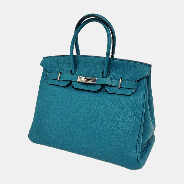 Hermes Birkin 35 Clemence Leather 7W Bleu Izmir Blue Palladium Hardware 2012