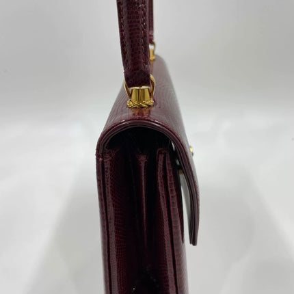 Gucci Vintage Bag Burgundy Lizard Leather Blue Lapis Lazuli Stone Gold-tone Hardware