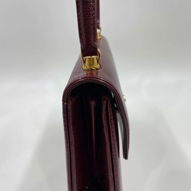 Gucci Vintage Bag Burgundy Lizard Leather Blue Lapis Lazuli Stone Gold-tone Hardware