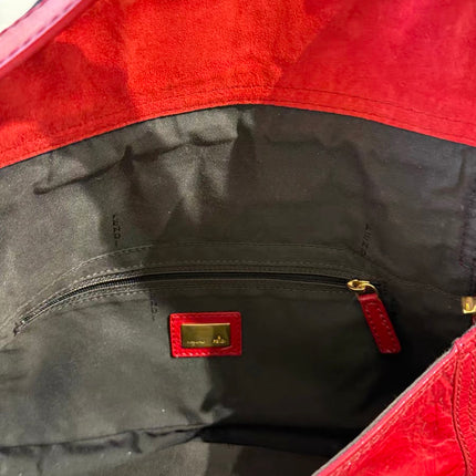FENDI Baguette Red Crinkled Patent Leather Shoulder Bag