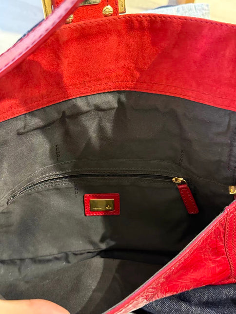 FENDI Baguette Red Crinkled Patent Leather Shoulder Bag