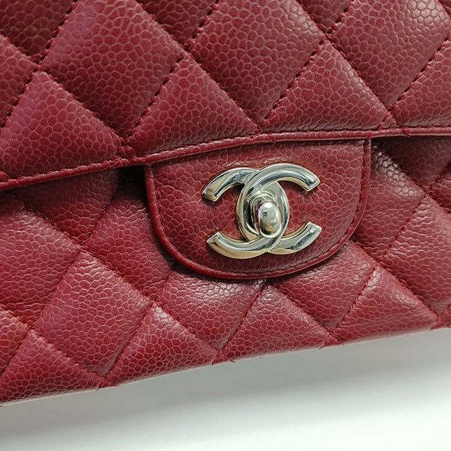 Chanel Classic Flap Medium 2008 Burgundy Caviar Leather Silver Hardware