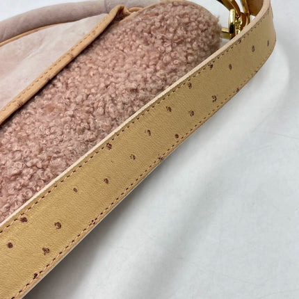 Dior Saddle Vintage Shoulder Bag Medium Shearling and Ostrich Leather Pink