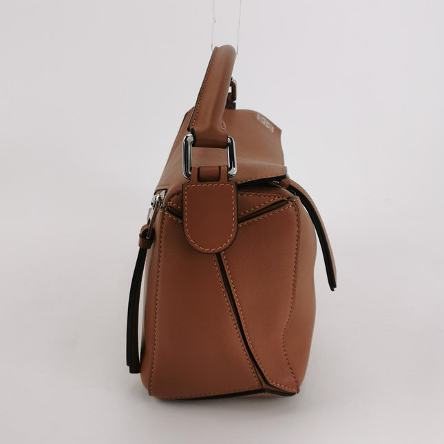 Loewe Puzzle Small Tan Brown Calfskin leather Bag White Logo