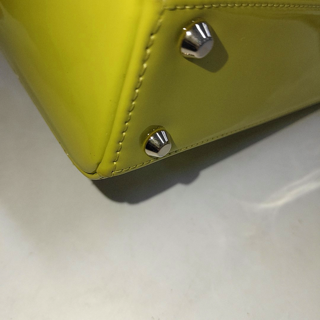 Lady Dior Mini Handbag Yellow Patent Leather Gold-tone Chain Strap
