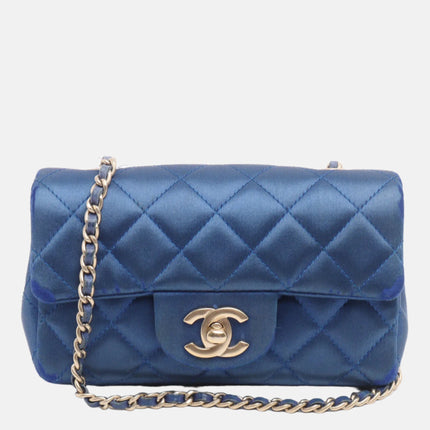 Chanel Classic Flap 2013-2014 Blue Silk Satin Mini Crossbody Bag-Luxbags