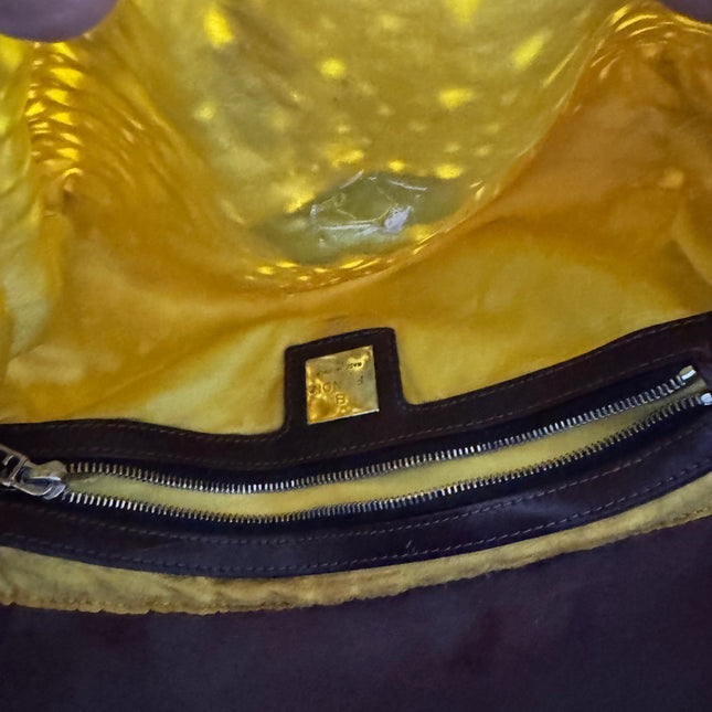 Fendi Baguette Raffia Straw Beige and Brown Leather Shoulder Bag