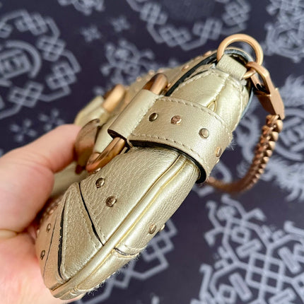 Sold Gucci Horsebit 1955 Chain Bag Pearlescent Gold Leather and Gold Studs