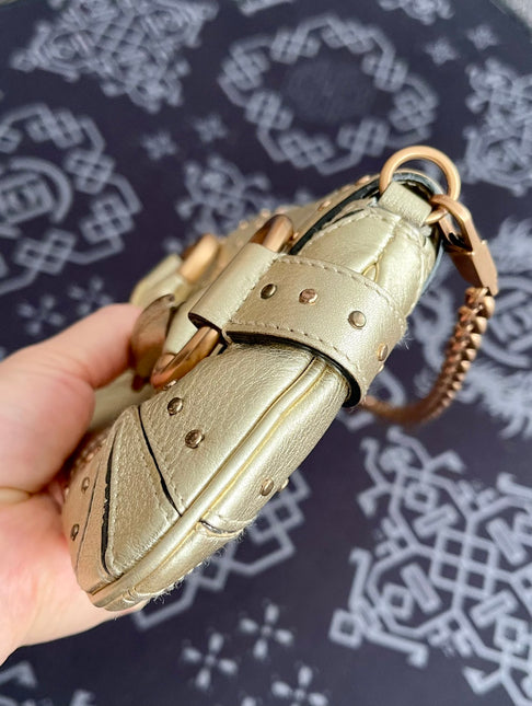Sold Gucci Horsebit 1955 Chain Bag Pearlescent Gold Leather and Gold Studs