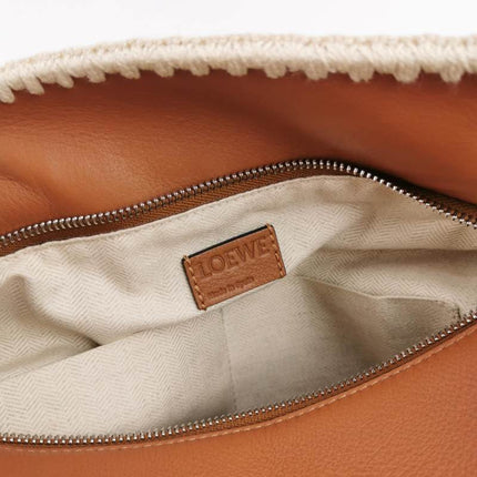 Loewe Puzzle Calfskin Crochet Trim Medium Caramel Tan Leather Bag