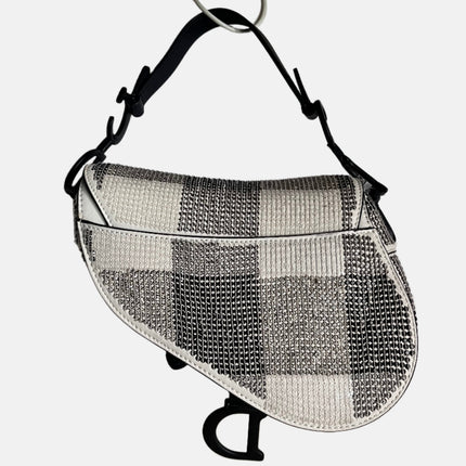 Sold Dior Saddle Mini Beaded Black and White checkered Pattern