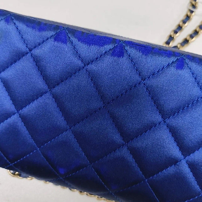 Sold Chanel Classic Flap 2013-2014 Blue Silk Satin Mini Crossbody Bag